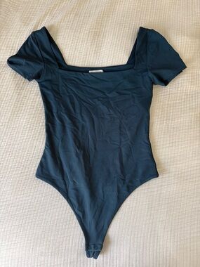 Aritzia Navy Short Sleeve Square Neck One-Piece Bodysuit